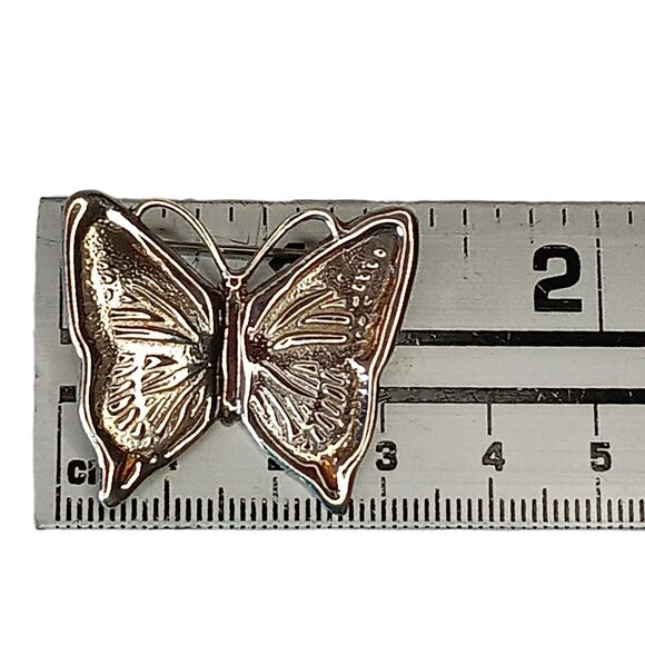 VTG Sterling Silver Butterfly Brooch Pin 3D Design Textured Wings Marked RNS 1x1 - Picture 10 of 10